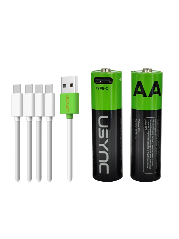 AA USB-C rechargeable batteries 4 Pack <br/> 2500MWh – 1700mAh Battery Management Safety System
