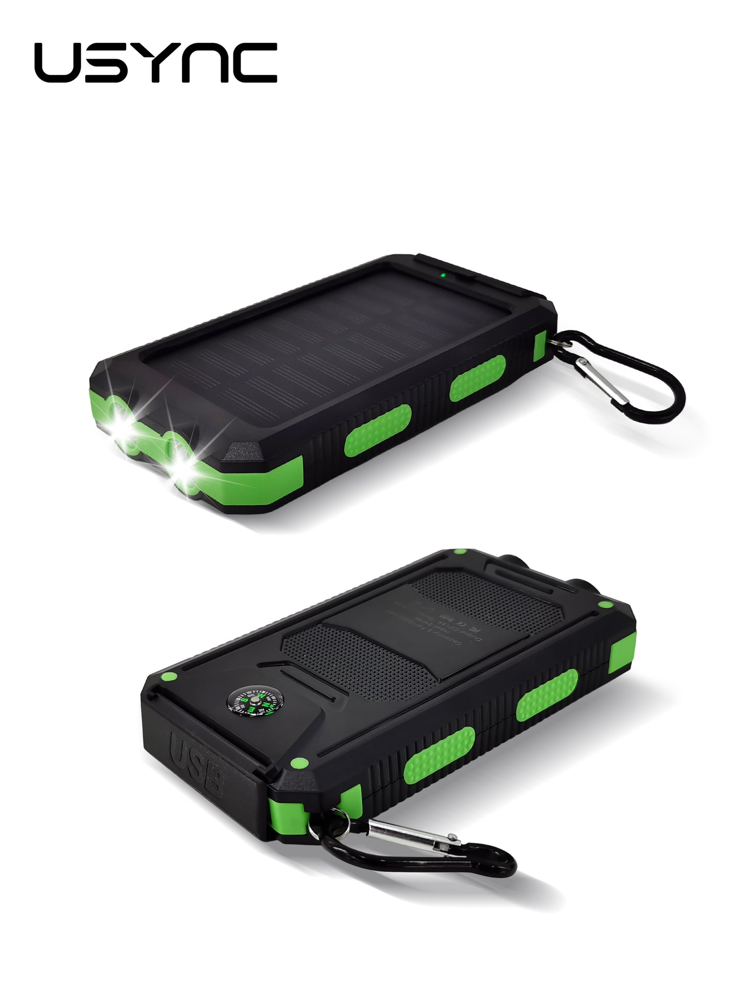 Solar Power Bank - 10,000 mAh - Over charging protection 2 x USB, 1 x USB-C