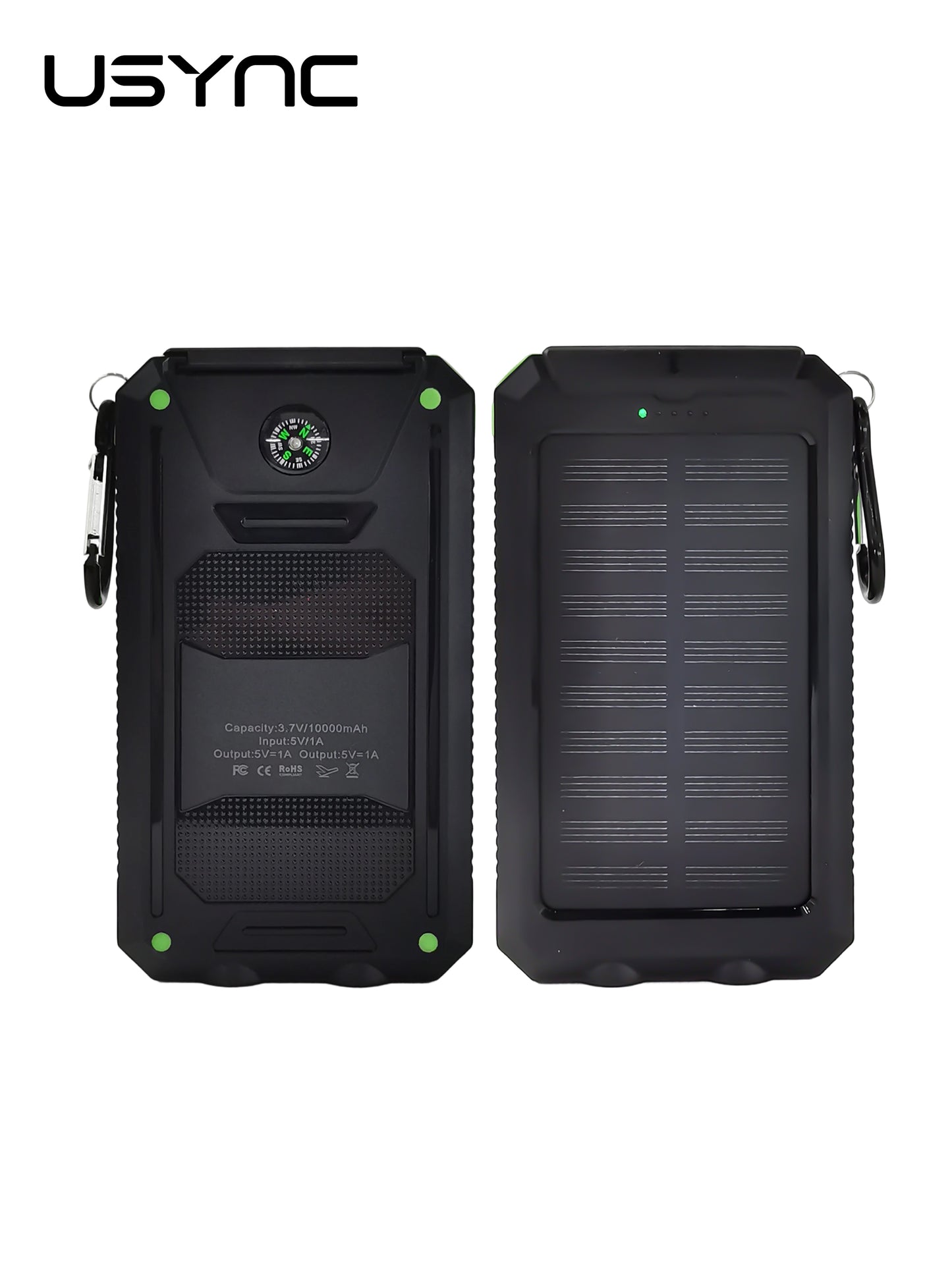 Solar Power Bank - 10,000 mAh - Over charging protection 2 x USB, 1 x USB-C