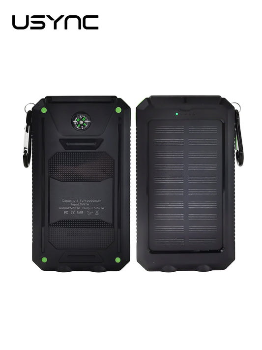 Solar Power Bank - 10,000 mAh - Over charging protection 2 x USB, 1 x USB-C